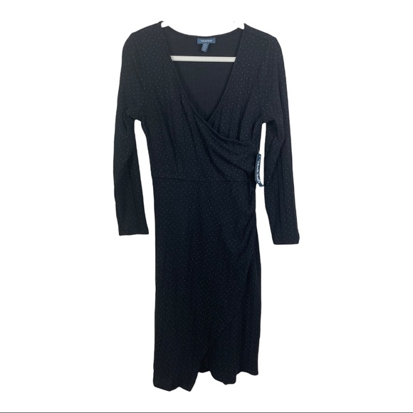 NWT ModCloth Size Medium Black Knit On The Town Faux Wrap Dress - Picture 2 of 10